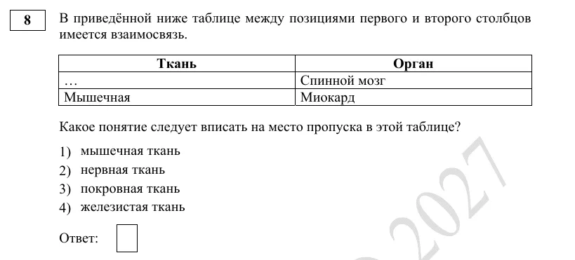 Задание 8 демоверсии ОГЭ 2027 по биологии