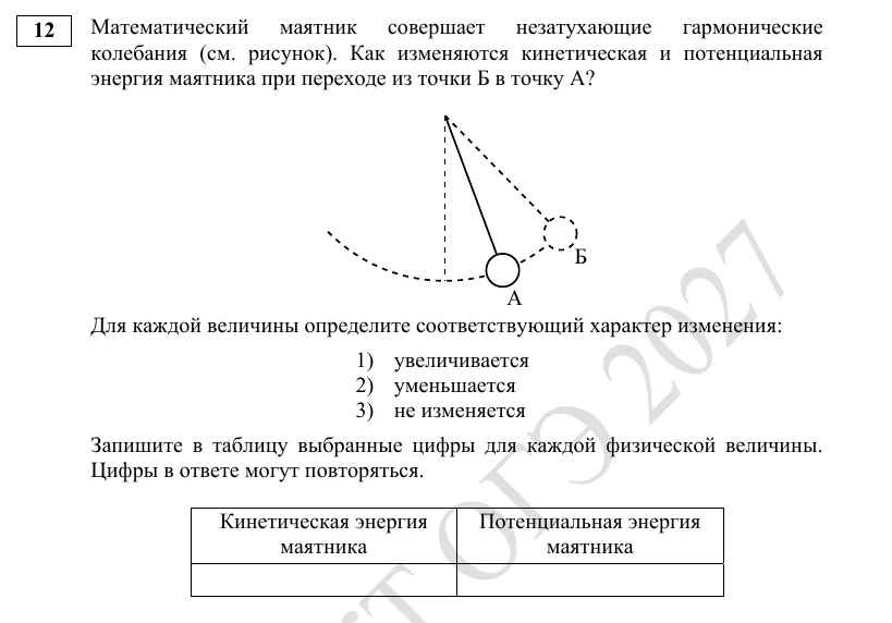 Задание 12 демоверсии ОГЭ 2027 по физике