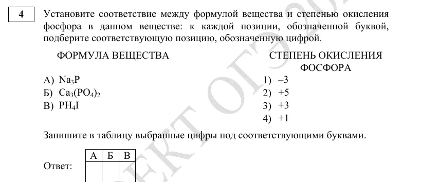 Задание 4 демоверсии ОГЭ 2027 по химии