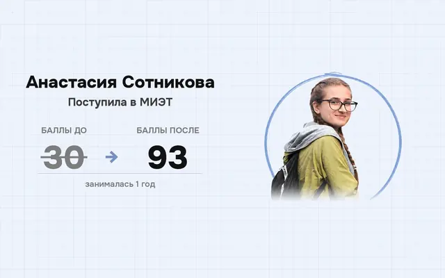 Анастасия Сотникова: рост результата с 30 до 93 баллов, поступление в МИЭТ