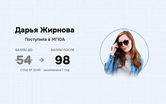 Дарья Жирнова: рост результата с 54 до 98 баллов, поступление в МГЮА