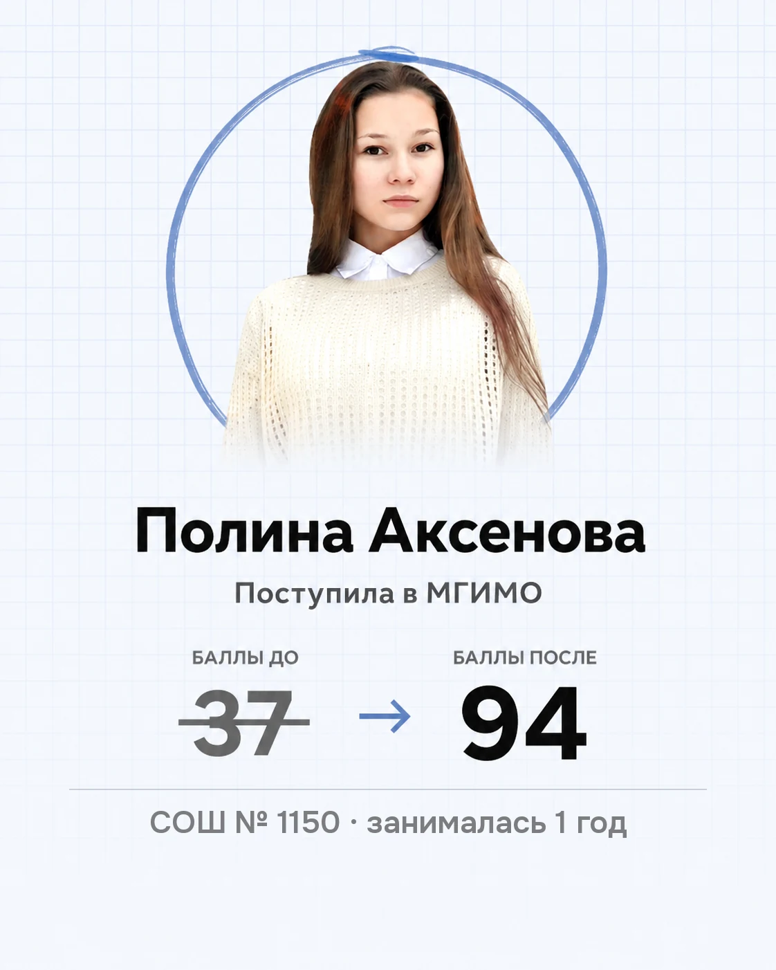 Полина Аксёнова: с 37 до 94 баллов, поступила в МГИМО
