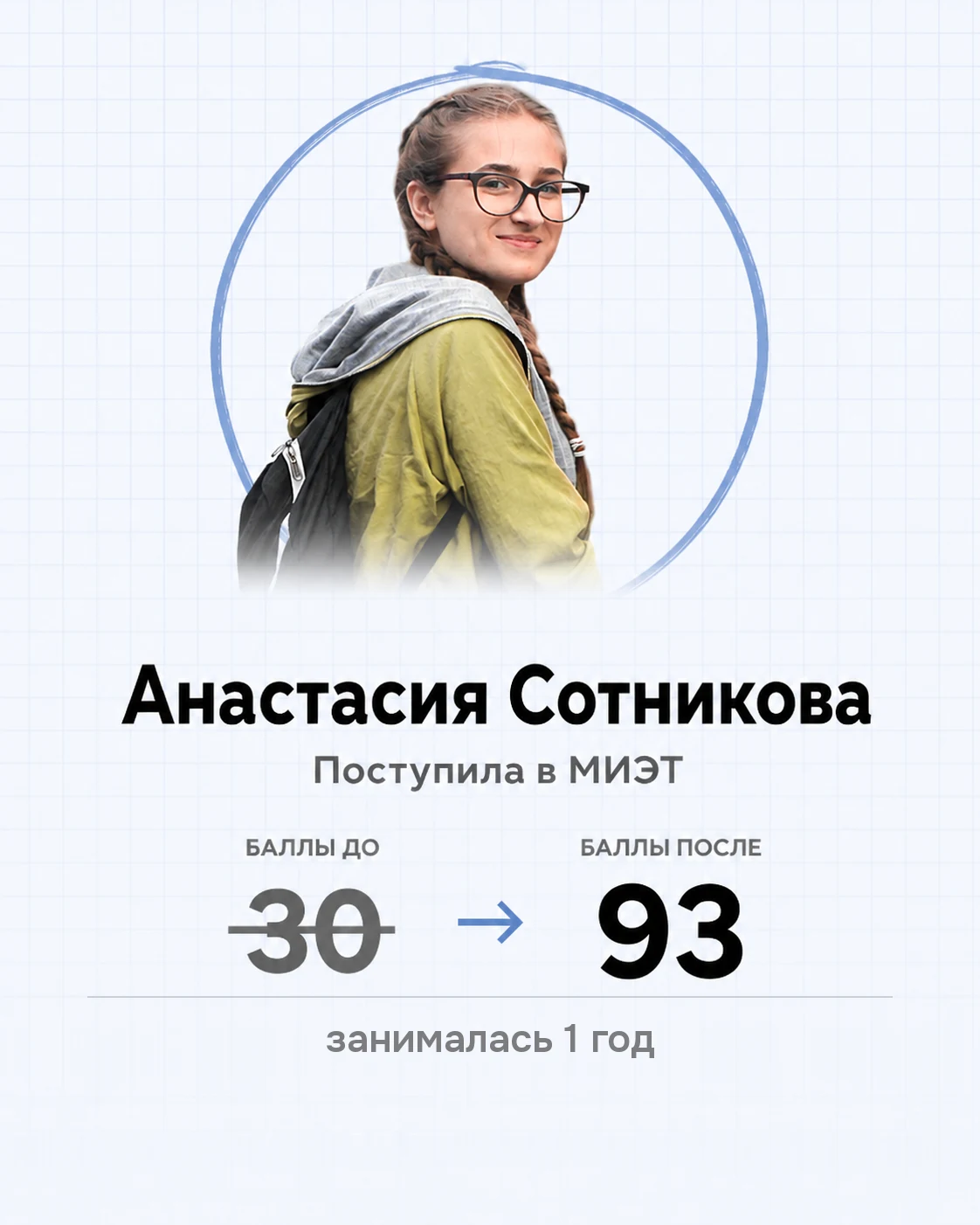 Анастасия Сотникова: с 30 до 93 баллов, поступила в МИЭТ